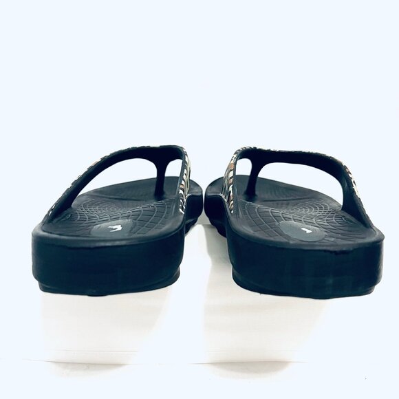 Reel Legends-Unisex-Black/Leopard Print Flip Flops-Arch Support-W 9, M 7-Comfy - Picture 8 of 16